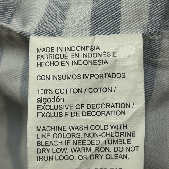 Penguin Mens Shirt Extra Large White Blue Stripe Button Down Short Sleeve Logo - Picture 6 of 6